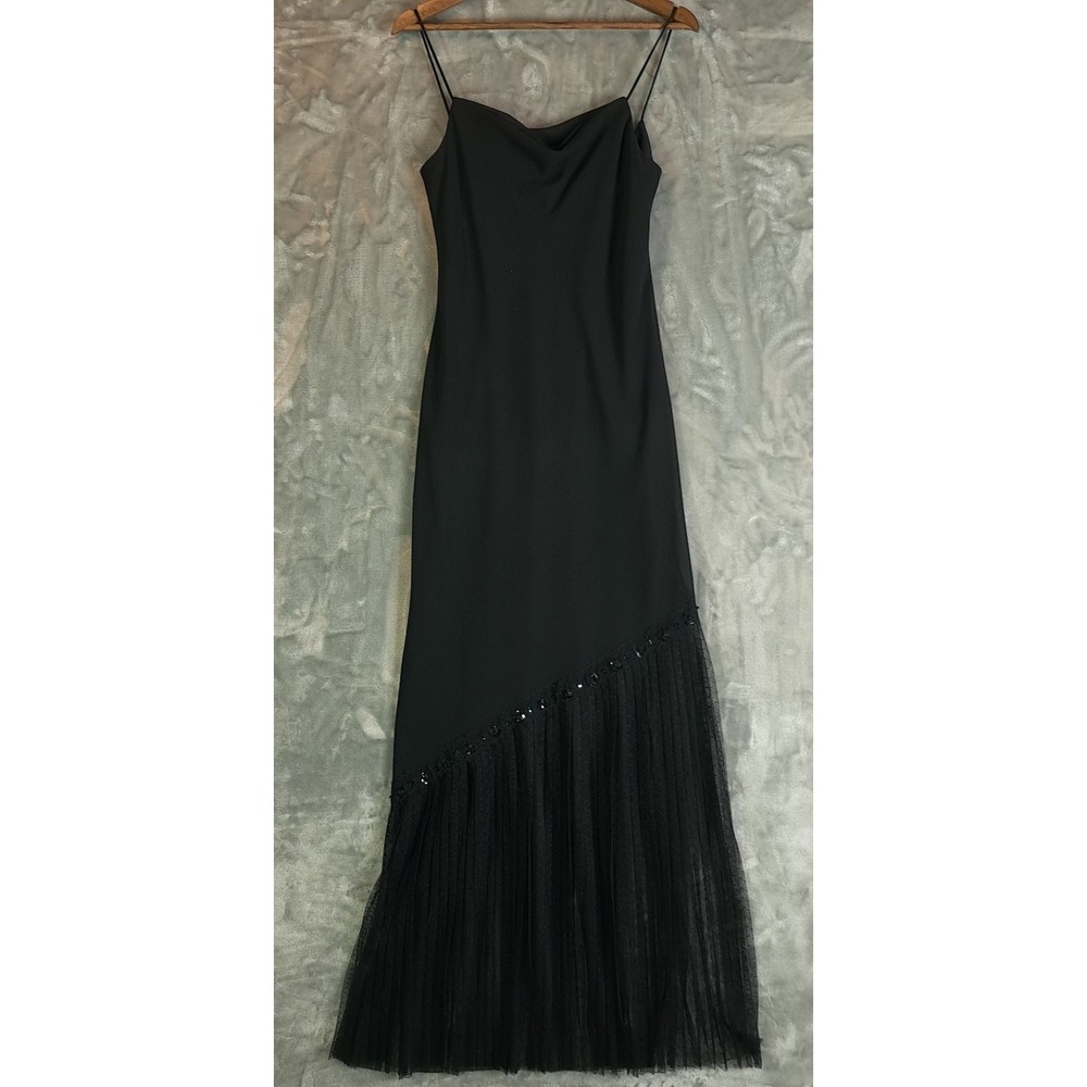 Dave & Johnny Laura Ryner Black Cowl Slip Dress Maxi Prom Gown Whimsigoth 3/4